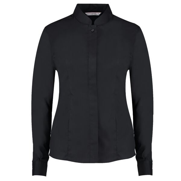 Women's mandarin collar shirt long-sleeved (tailored fit) Thumbnail